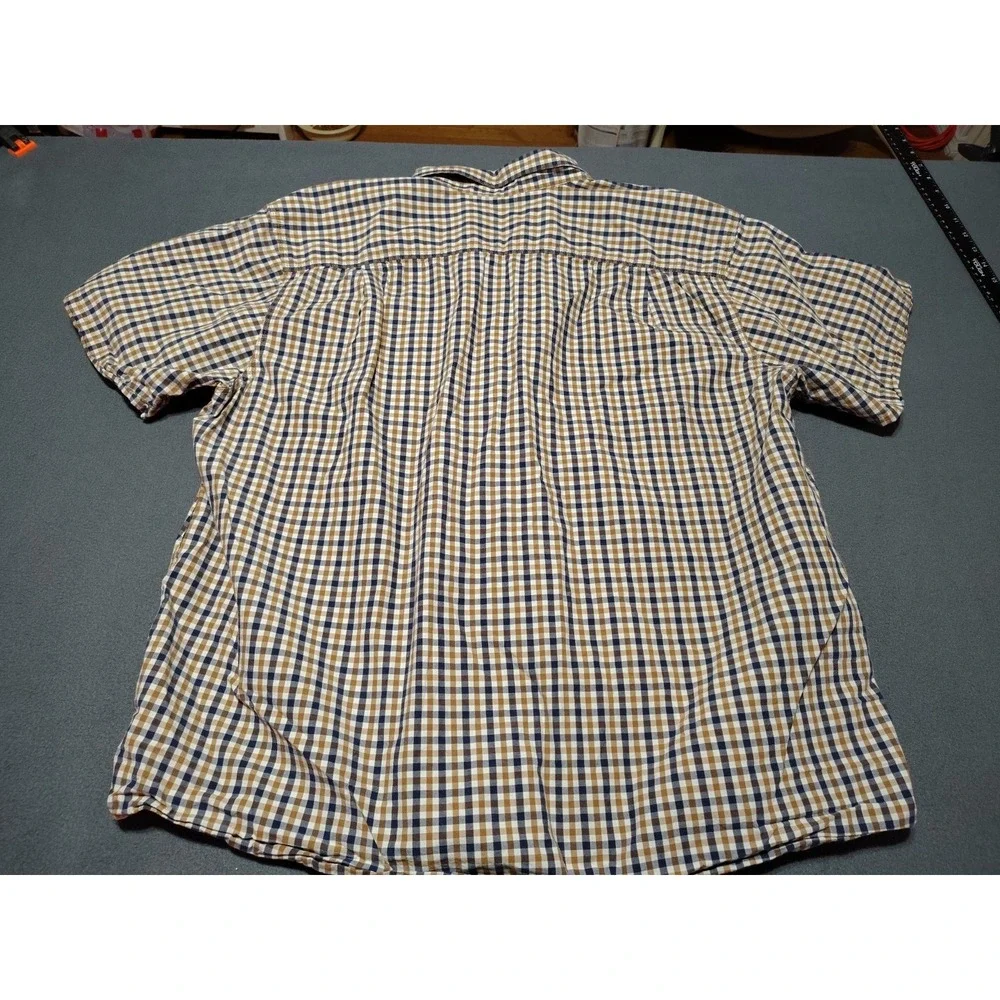 Blue Mountain‎ Shirt Men 2XL Brown Plaid Button Down Office Preppy Short Sleeve